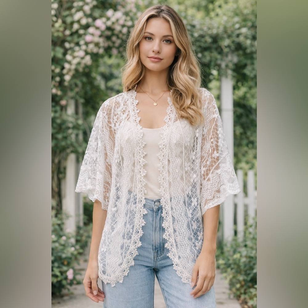 Cherry On Top Sheer Lace Crochet Cardigan Blouse Small | Cottagecore Coquette